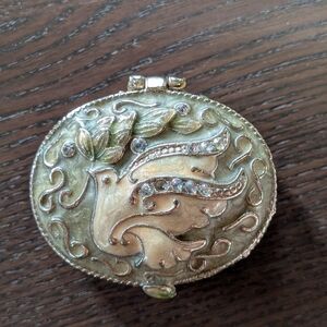 Vintage Style Oval Trinket Box with Bird Design